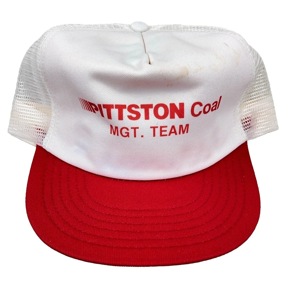 Vintage Pittston Coal Trucker Hat‎ Cap Made In USA Mine 80s 90s Red White Mesh